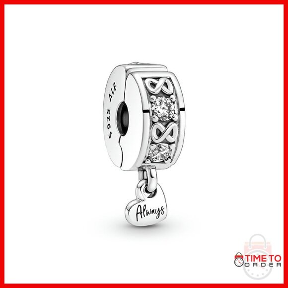 Sterling Silver Infinity Charm Bracelet Clip with Cubic Zirconia